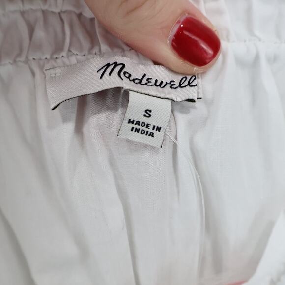 Madewell Smocked Button-Front Top in Poplin Eyelet White Size Small NWT - Picture 4 of 7